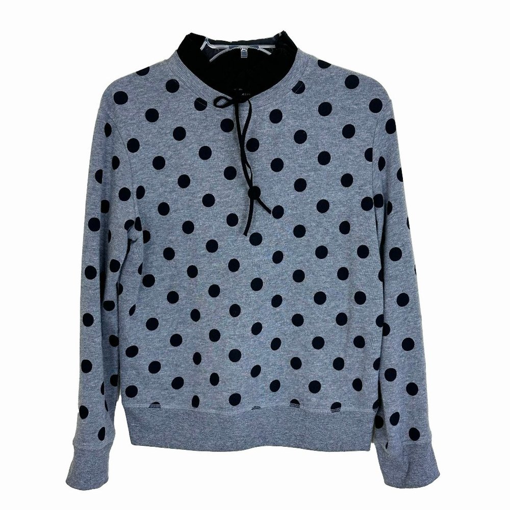 HALOGEN Polka Dot grey & black sweatshirt with removable Ruffled Collar, size SP